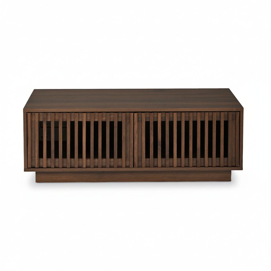 Vetra – Rectangular Coffee Table with Storage & Slat Doors – Walnut