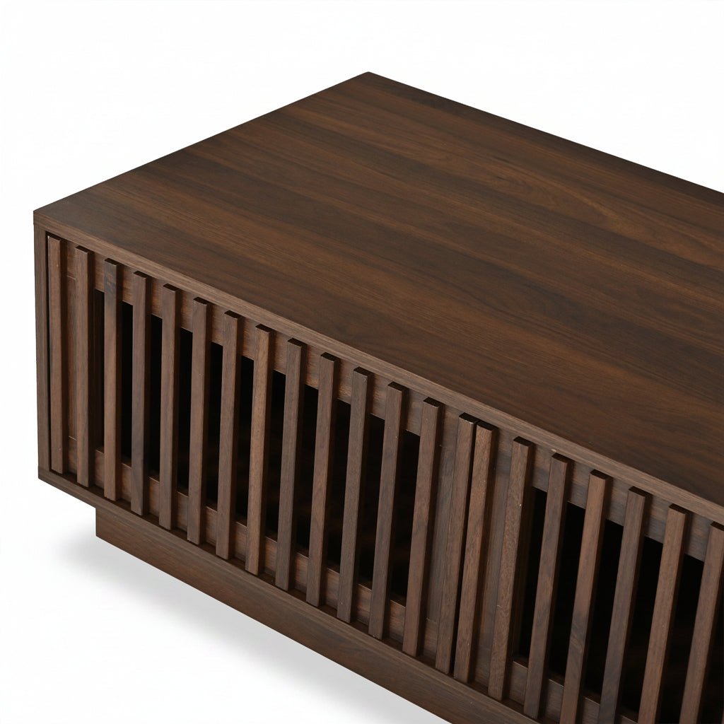 Vetra – Rectangular Coffee Table with Storage & Slat Doors – Walnut