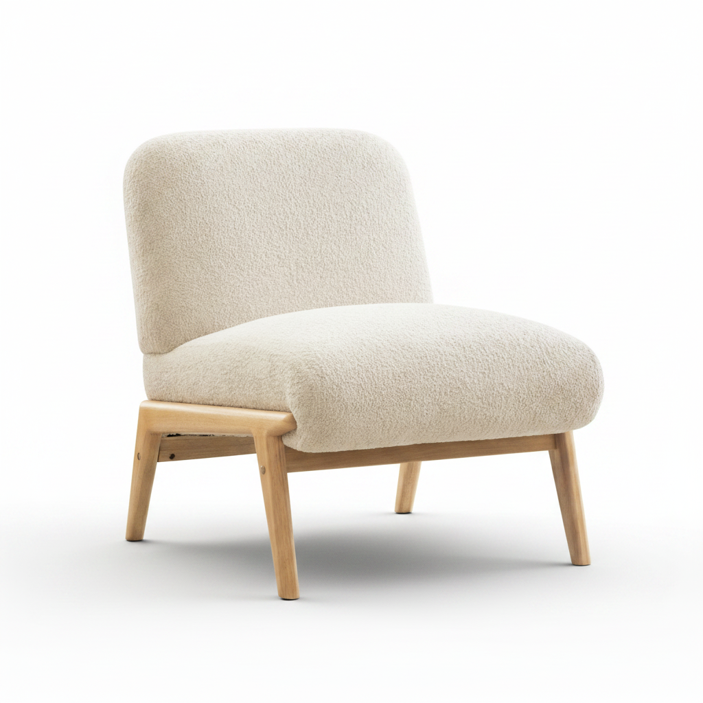 Solen – Organic Chenille & Natural Wood Lounge Chair