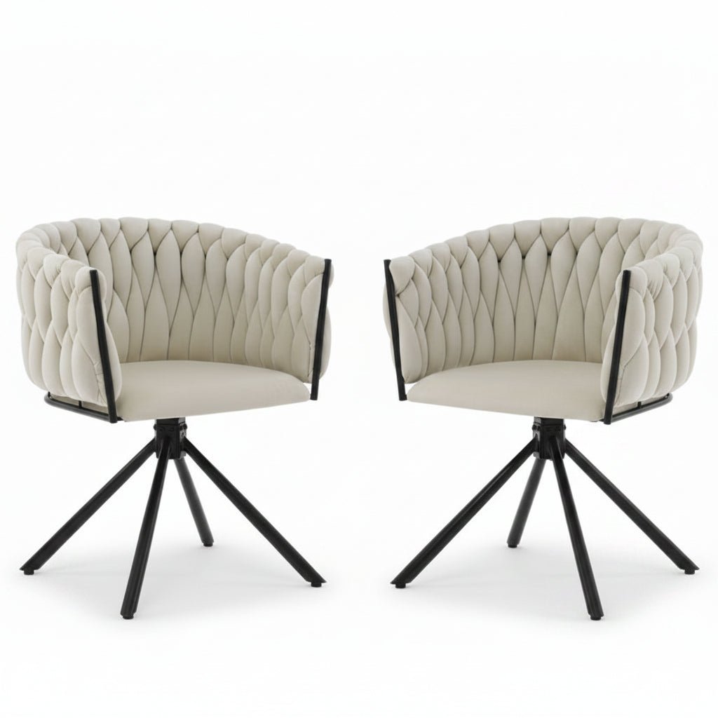 Oria – Modern Swivel Velvet Beige Chair – Set of 2