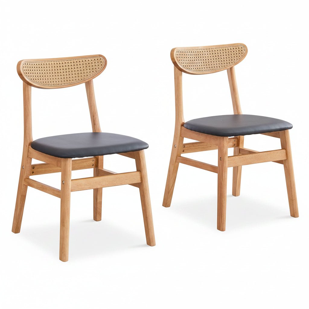 Noma – Solid Wood & Natural Cane Scandinavian Chair – Set of 2