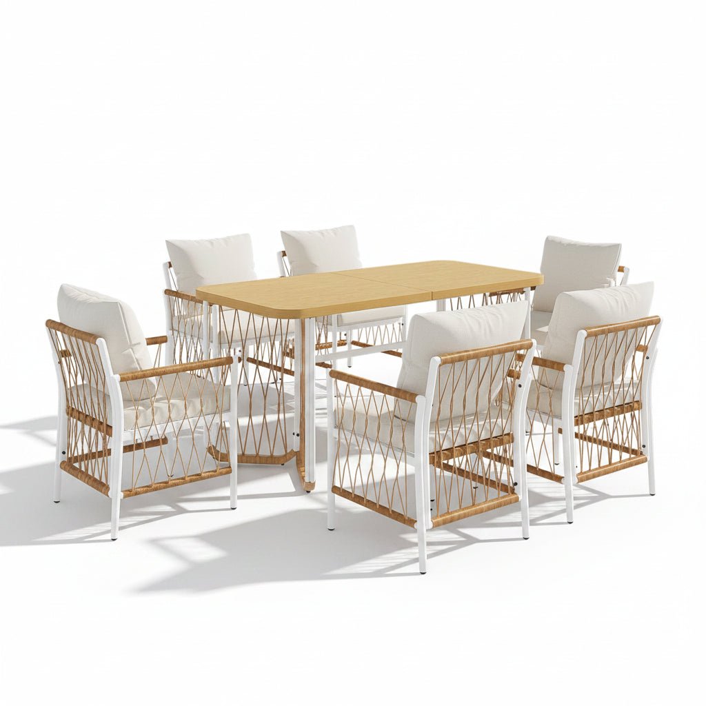 Sora – 6-Seater Garden Furniture Set with Rectangular Table & Woven Chairs