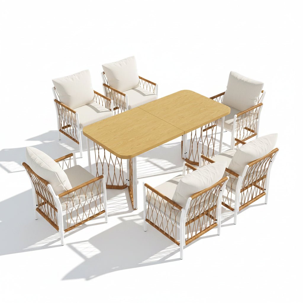 Sora – 6-Seater Garden Furniture Set with Rectangular Table & Woven Chairs