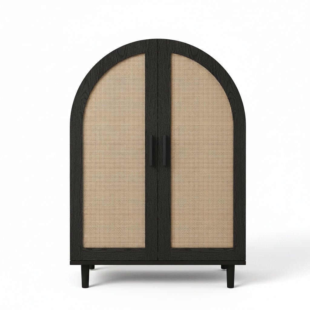 Lune – Arched Rattan & Black Storage Cabinet – 2 Doors