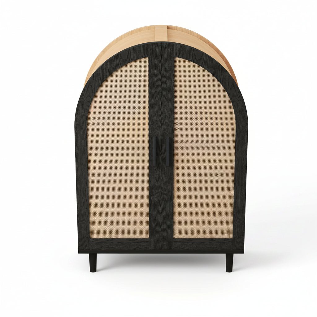 Lune – Arched Rattan & Black Storage Cabinet – 2 Doors