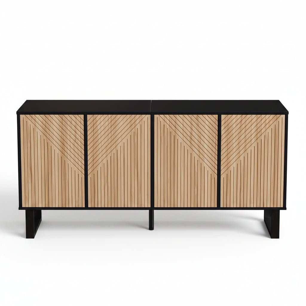 Vetra – 4-Door Natural & Black Grooved Front Sideboard – 160 cm