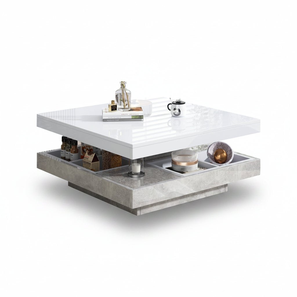 Oria – Swivelling Grey Marble Coffee Table with Storage