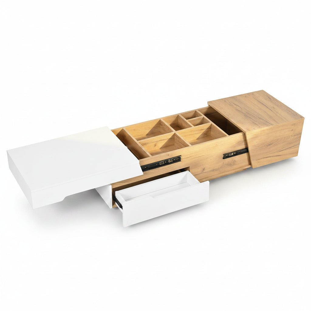 Oria – Modern Coffee Table with Hidden Storage in Light Wood & White