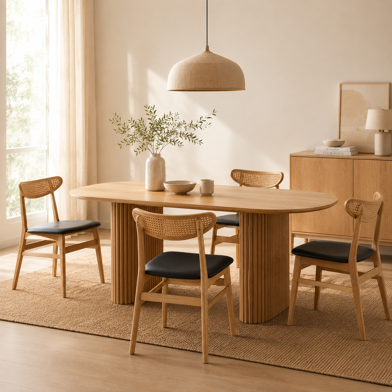 Noma – Solid Wood & Natural Cane Scandinavian Chair – Set of 2