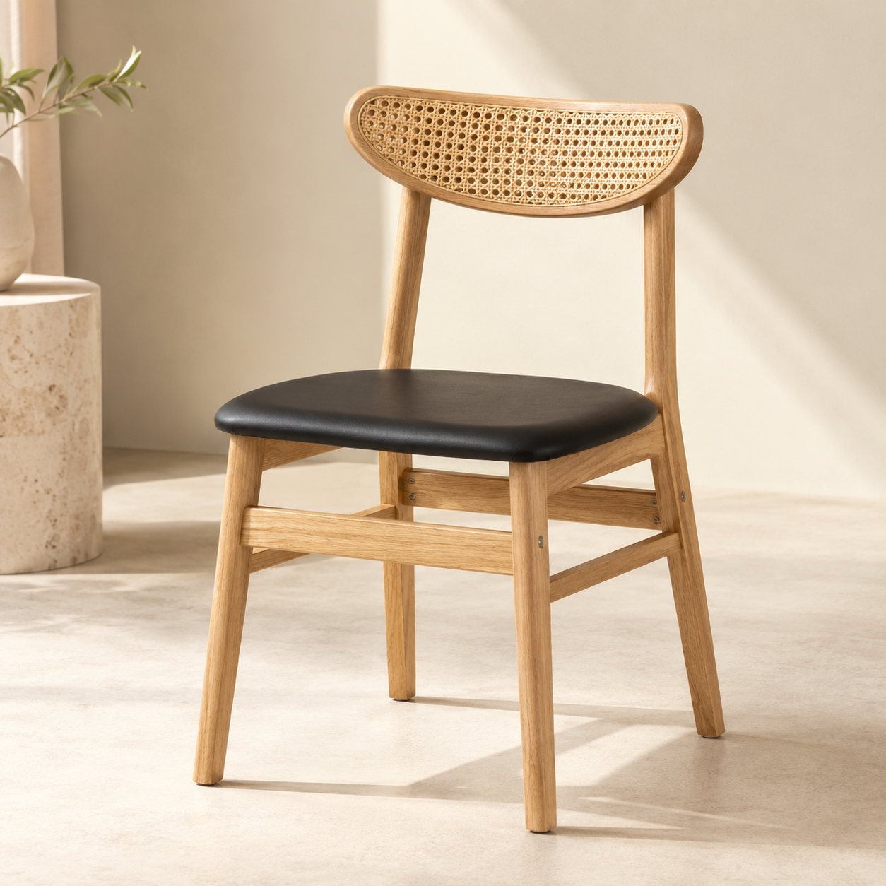 Noma – Solid Wood & Natural Cane Scandinavian Chair – Set of 2