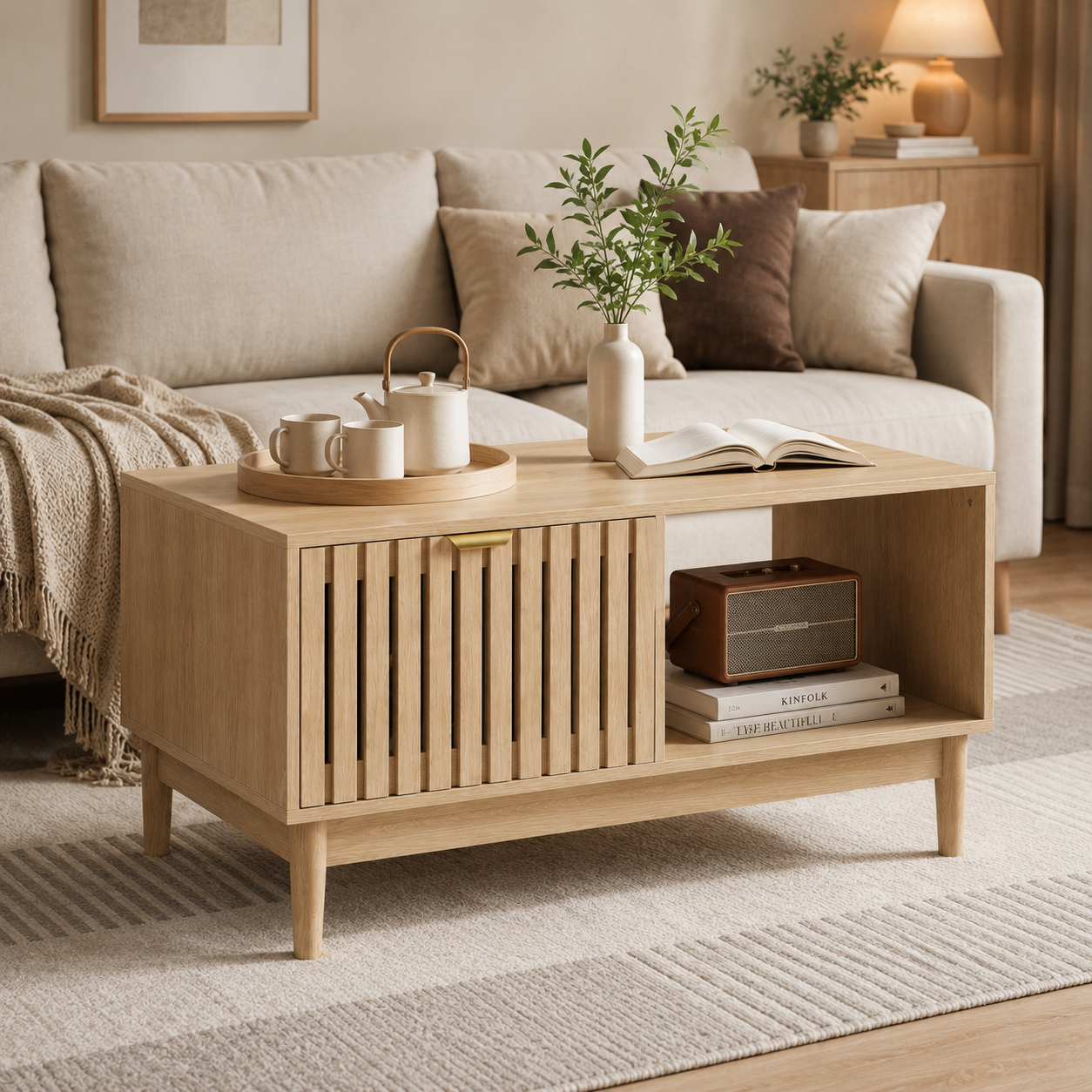 Noma – Scandinavian Coffee Table with Storage in Light Wood