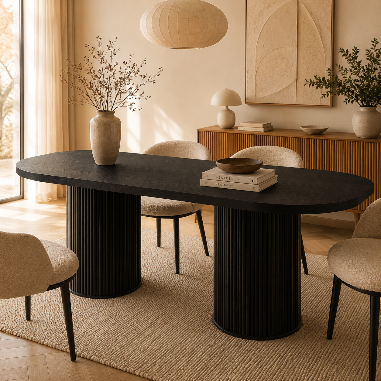 Oria – Organic Oval Dining Table 6–8 People Matte Black 180*90cm