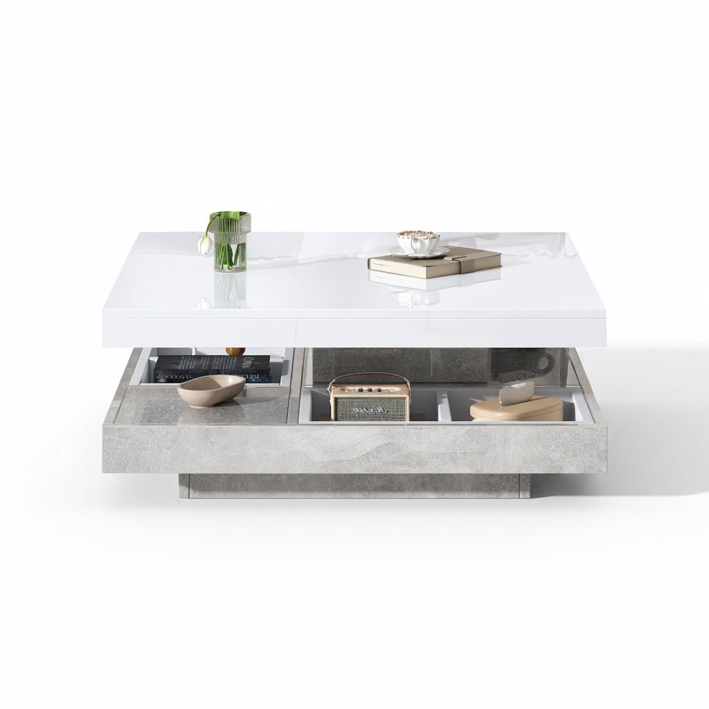 Oria – Swivelling Grey Marble Coffee Table with Storage