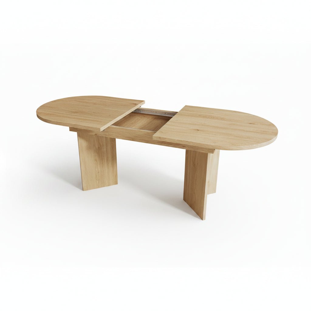 Sora – Extendable Oval Dining Table for 4–8 People in Light Oak 120-160 * 80 cm