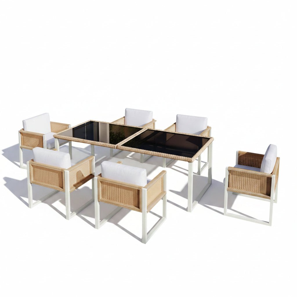 Sora – 170 cm Garden Dining Table & 6 Woven Resin Chairs