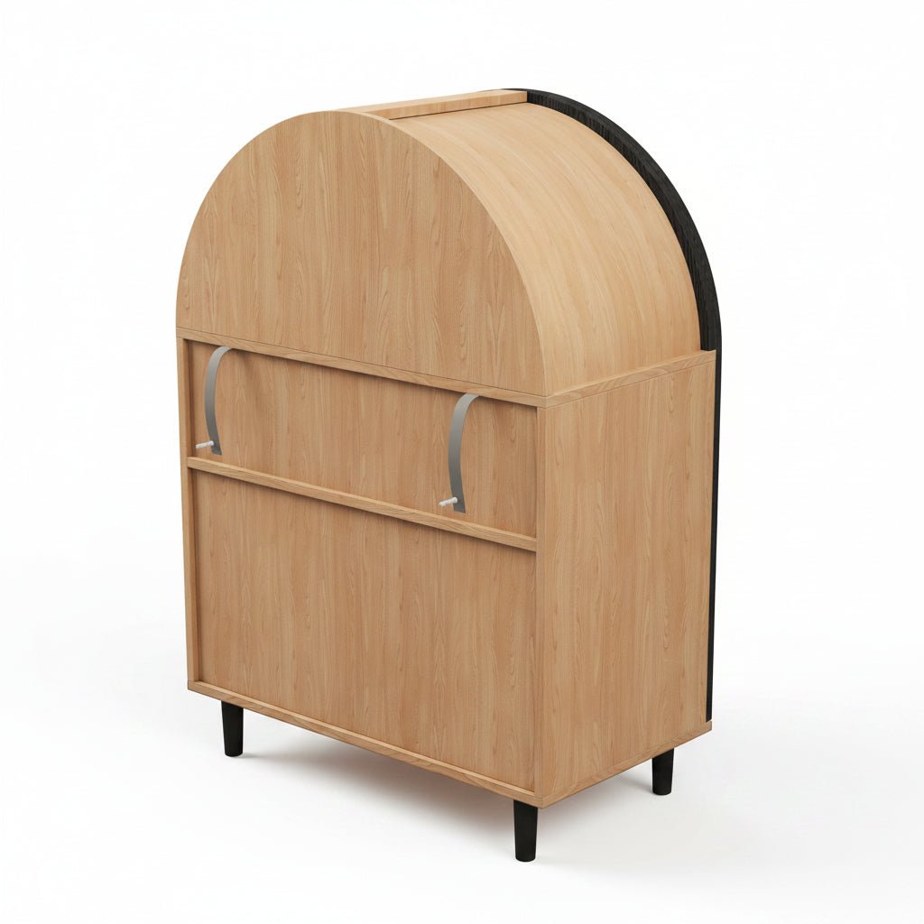 Lune – Arched Rattan & Black Storage Cabinet – 2 Doors