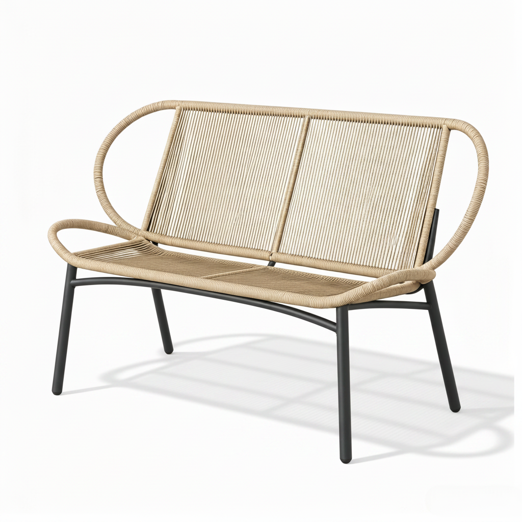 Liora – 2-Seater Braided Rope & Metal Garden Bench – Contemporary Outdoor Style